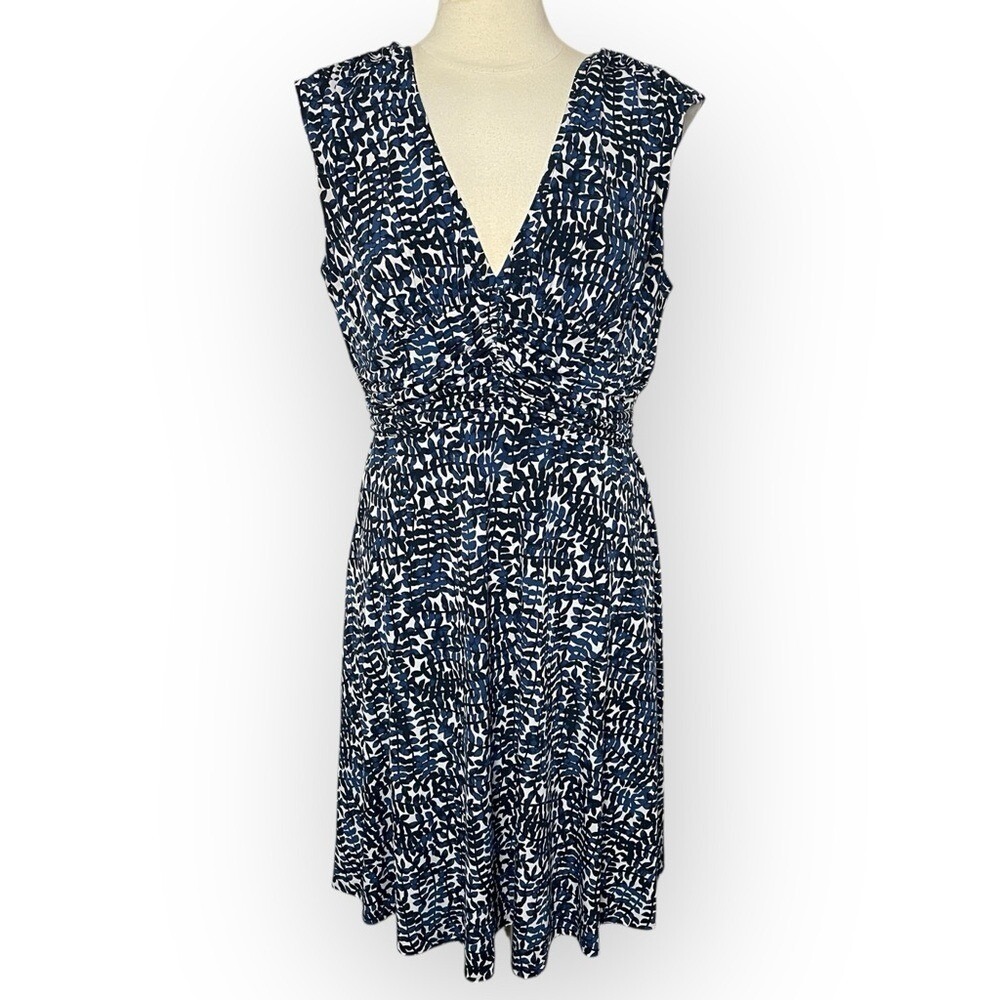 JONES NEW YORK Sleeveless Fit & Flare Navy Blue Print Dress, Size‎ 16